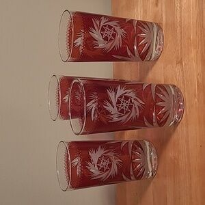 VINTAGE Atomic Style Pinwheel Ruby Flash Glass Set, 1970's